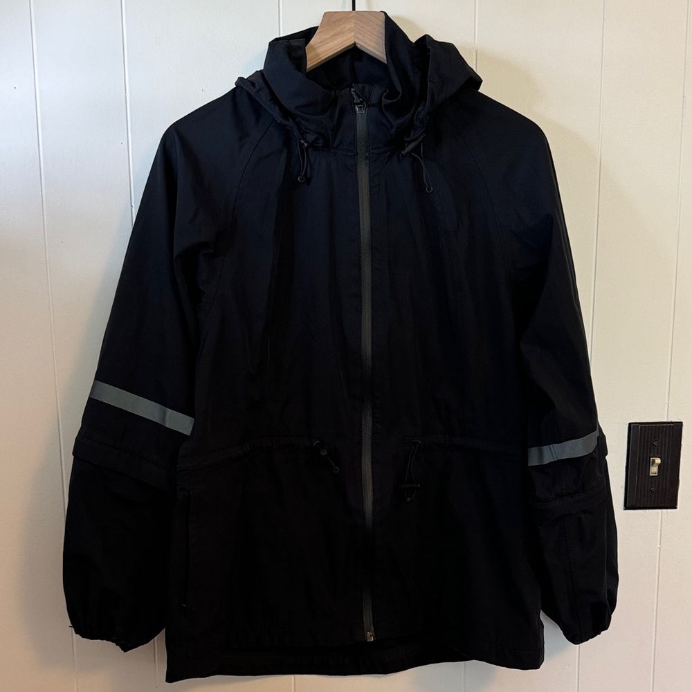 Sweaty Betty Black Hooded Windbreaker Jacket with Reflective Stripes